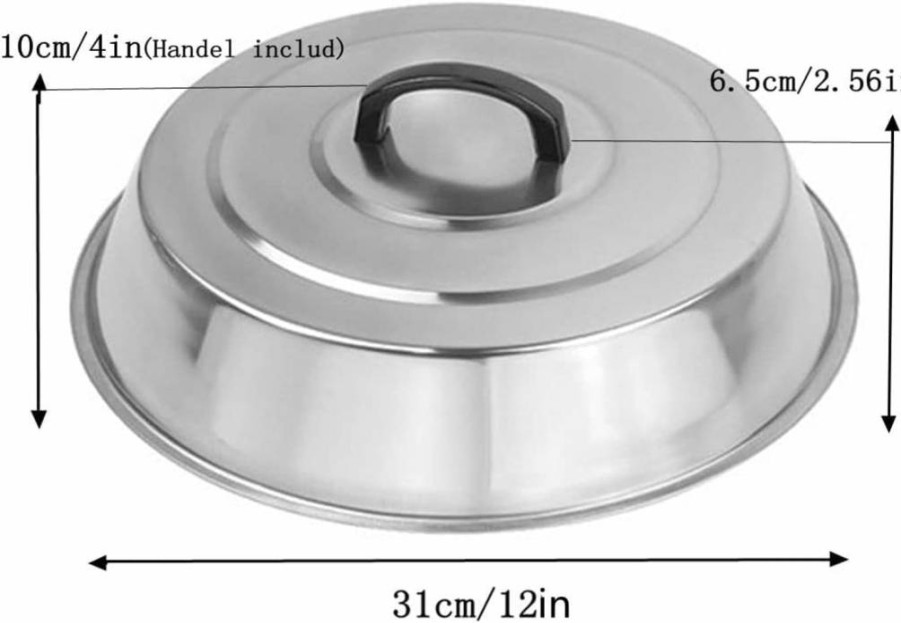 ZBXFCSH 12 Inch Stainless Steel Griddle Cover - Round Cheese Melting Dome, Steaming Lid for Flat Top Grill, Indoor & Outdoor Cooking Accessory