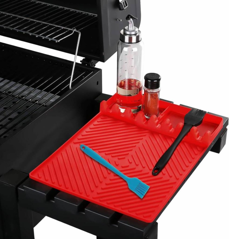 Find Law Silicone Grill Mat for Blackstone – Heat-Resistant BBQ Cooking Mat with Drip Tray, Non-Slip Countertop Protector for Outdoor Grilling & Kitchen (Orange)