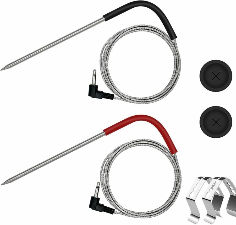 YAOAWE 2-Pack Meat Thermometer Probe Replacement for Pit Boss Grills, 3.5mm BBQ Temperature Sensor with Grommets & Clips, Compatible with Pellet Smokers