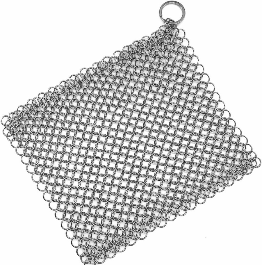 TOPULORS 8"X6" Chainmail Scrubber for Cast Iron Pans - 316 Stainless Steel Skillet Cleaner, Griddle & BBQ Grill Scraper - Pre-Seasoned Cookware Cleaning Tool