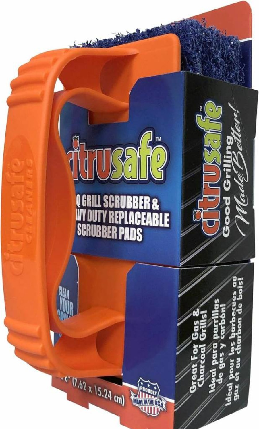 Citrusafe Heavy Duty BBQ Grill Scrubber with 3 Replaceable Pads – Safe Grease & Burnt Food Remover for Grill Grates