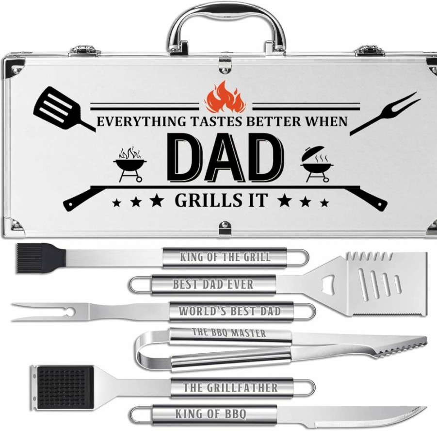 LEWARAN Heavy Duty Stainless Steel BBQ Grill Utensil Set - Non-Slip Handle Grilling Tools for Men, Perfect Father's Day Gift from Daughter or Son, Backyard BBQ Accessories Kit for Dad's Birthday