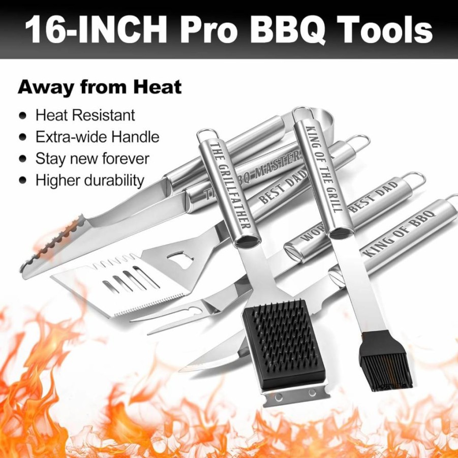 LEWARAN Heavy Duty Stainless Steel BBQ Grill Utensil Set - Non-Slip Handle Grilling Tools for Men, Perfect Father's Day Gift from Daughter or Son, Backyard BBQ Accessories Kit for Dad's Birthday