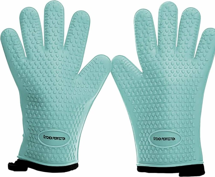 Kitchen Perfection Heat Resistant BBQ Gloves - Waterproof Oven Mitts for Grilling, Smoking & Frying - Superior Silicone Grill Gloves Set with 3 Bonuses