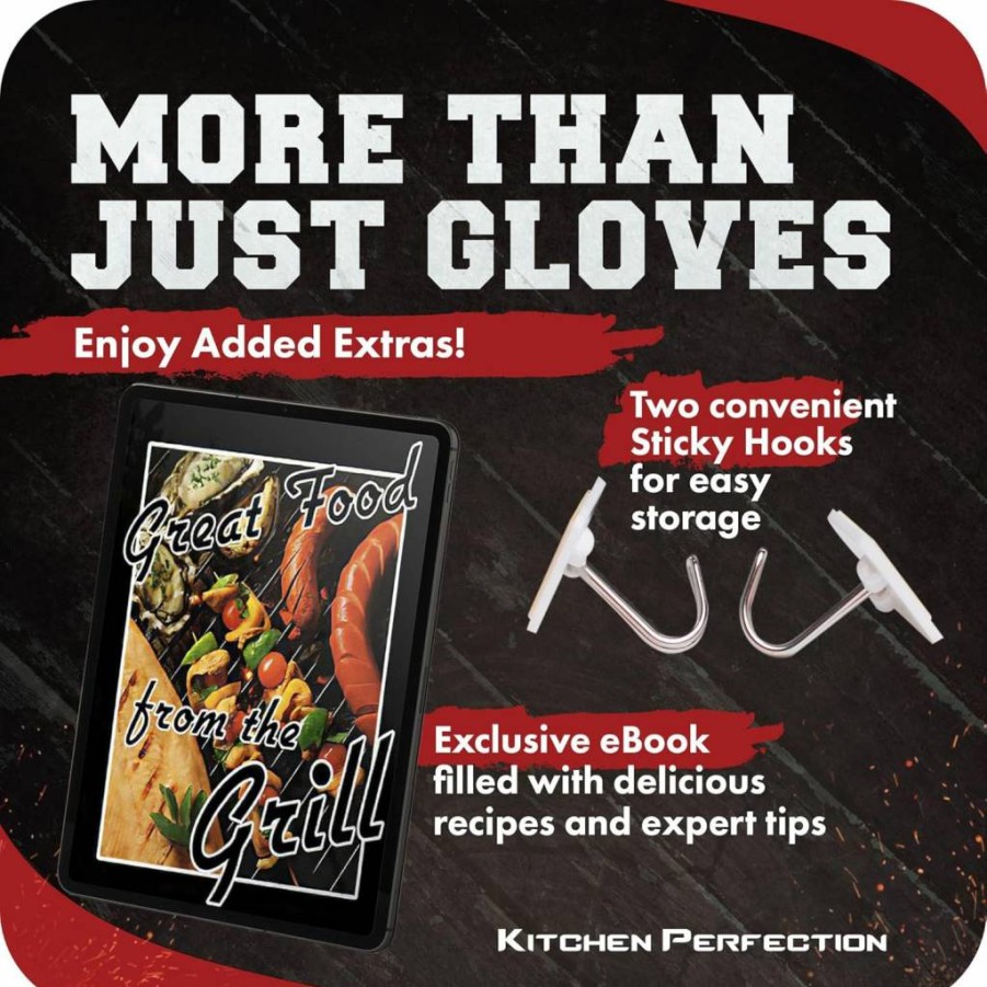 Kitchen Perfection Heat Resistant BBQ Gloves - Waterproof Oven Mitts for Grilling, Smoking & Frying - Superior Silicone Grill Gloves Set with 3 Bonuses