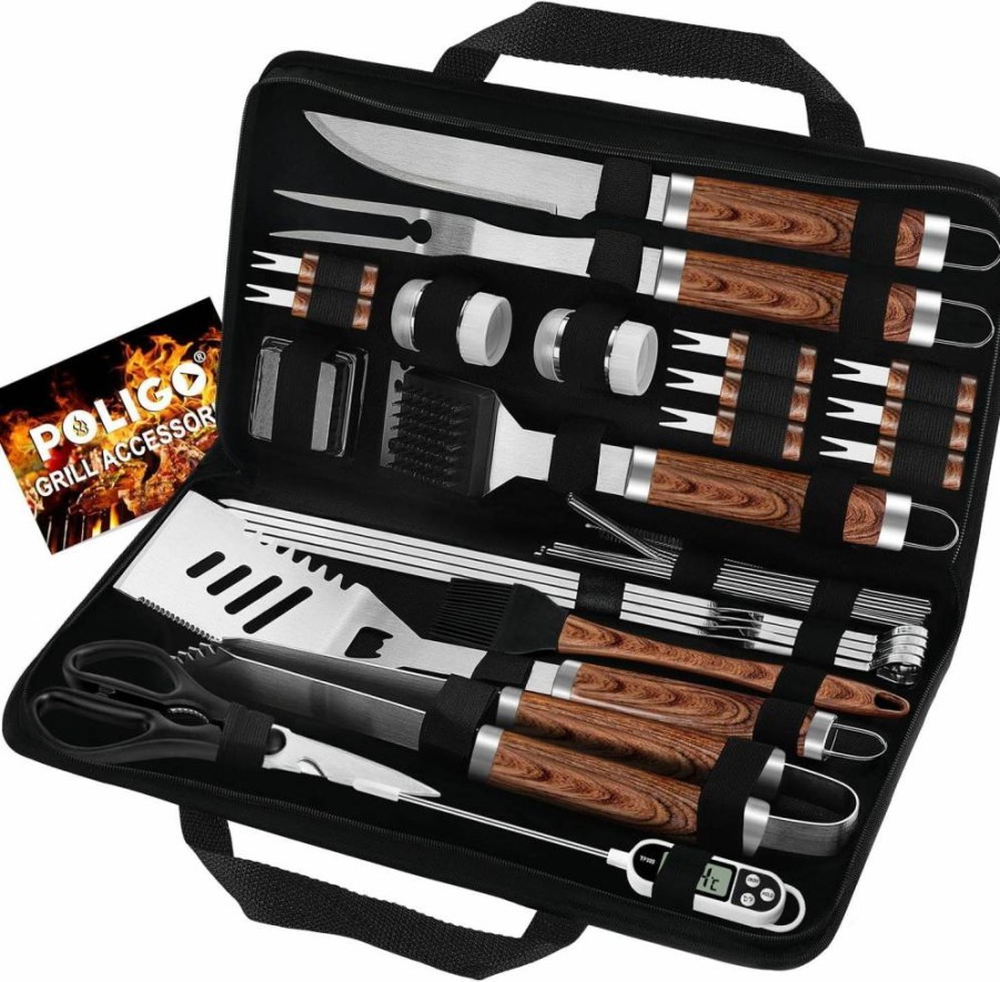 POLIGO 29-Piece Stainless Steel BBQ Grill Tools Set with Storage Bag - Ideal Father's Day, Birthday Gift for Dad, Camping & Grilling Accessories for Men & Women