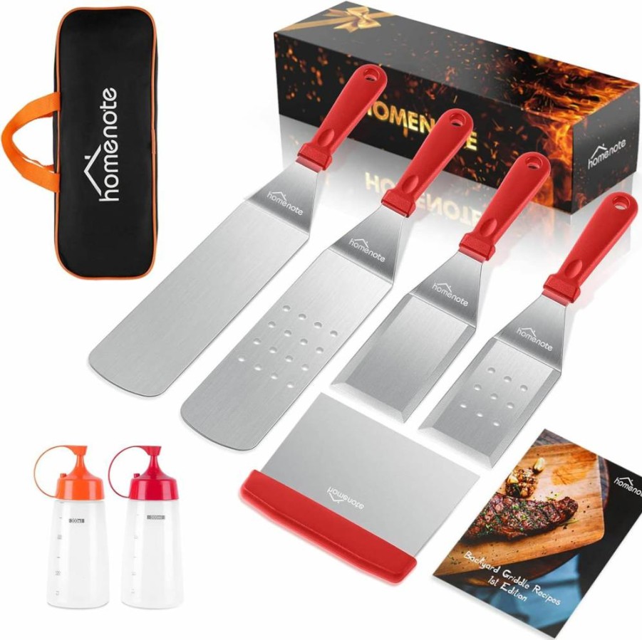 Homenote 8-Piece Griddle Accessories Kit - Premium Spatula Set for Blackstone Flat Top Grill, Outdoor BBQ, Teppanyaki & Camping - Commercial Grade Stainless Steel Tools (Black)