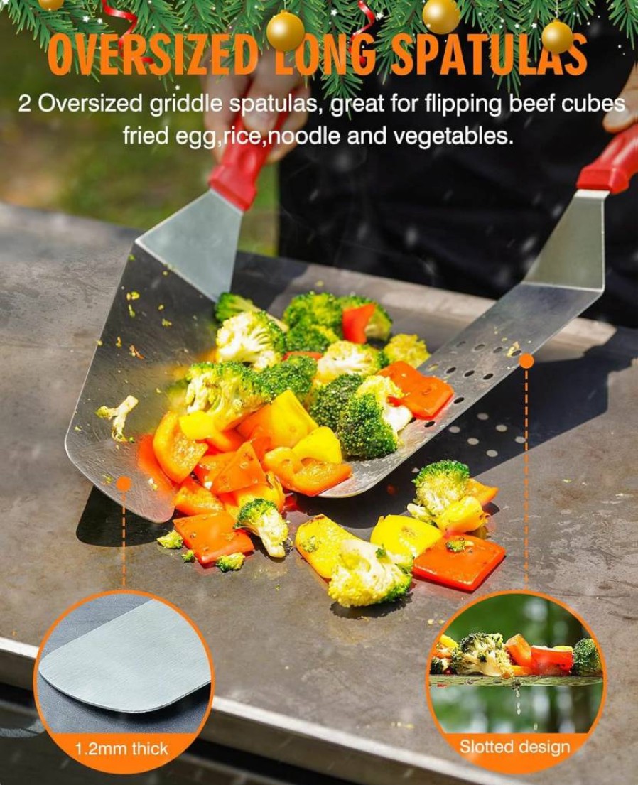 Homenote 8-Piece Griddle Accessories Kit - Premium Spatula Set for Blackstone Flat Top Grill, Outdoor BBQ, Teppanyaki & Camping - Commercial Grade Stainless Steel Tools (Black)