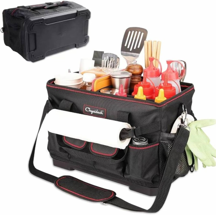 Chyaidach Large Portable Grill Caddy with Hard Bottom, Foldable Griddle Organizer for Blackstone Grills, Outdoor Cooking, Camping, RV & Tailgating - Perfect Grill Accessories Gift for Men