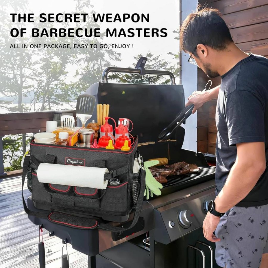 Chyaidach Large Portable Grill Caddy with Hard Bottom, Foldable Griddle Organizer for Blackstone Grills, Outdoor Cooking, Camping, RV & Tailgating - Perfect Grill Accessories Gift for Men