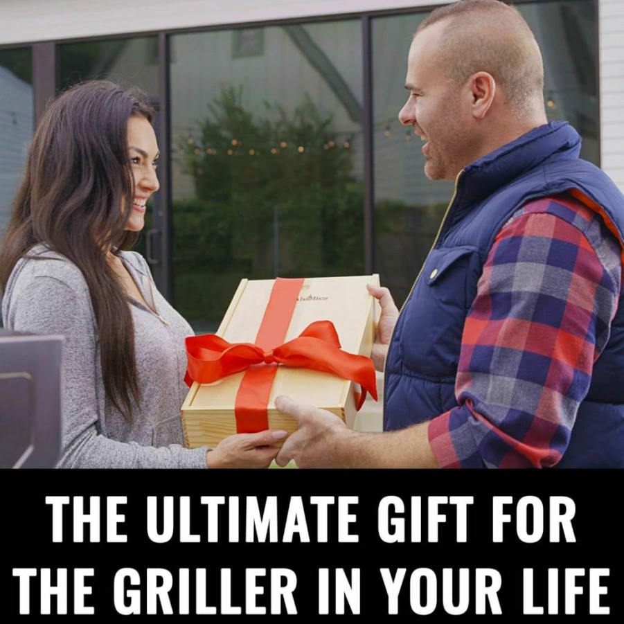 Grillaholics 4-Piece Premium BBQ Grill Set with Wooden Gift Box - Luxury Barbecue Tools for Dad, Perfect Father's Day Gift