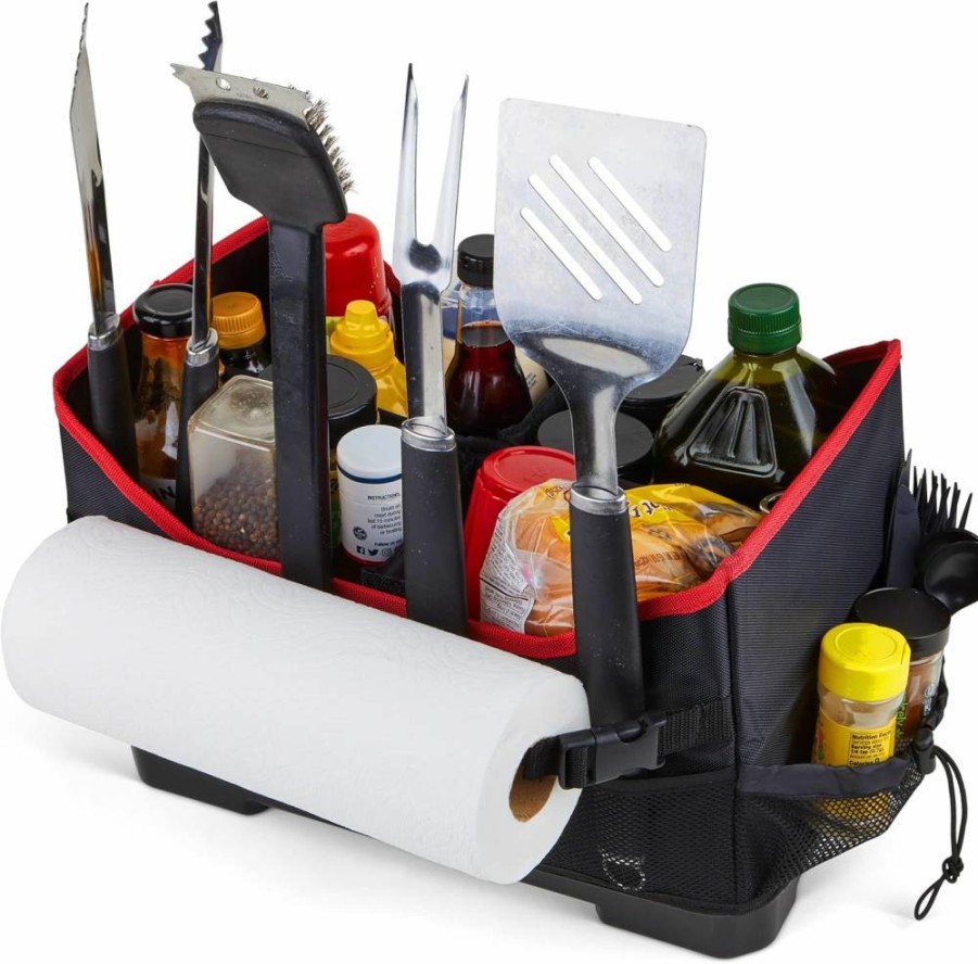 Grillman Large Griddle Caddy Organizer With Dividers & Mesh Pockets - Heavy Duty Grill Accessories For Blackstone, Outdoor Cooking Gifts For Men, Father's Day - 10.6X9.9X1.6 Inches