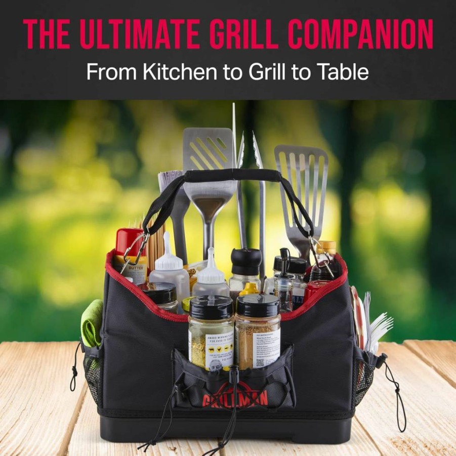 Grillman Large Griddle Caddy Organizer With Dividers & Mesh Pockets - Heavy Duty Grill Accessories For Blackstone, Outdoor Cooking Gifts For Men, Father's Day - 10.6X9.9X1.6 Inches