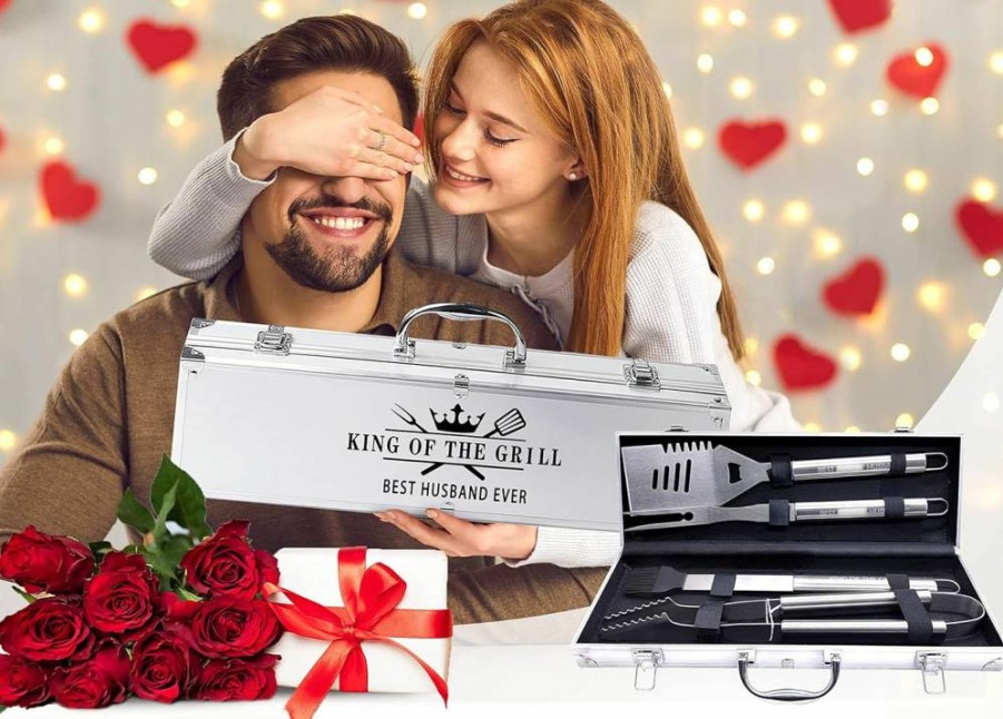 Bonsai Tree Brand Stainless Steel BBQ Grill Set - Heavy Duty 4-Piece Barbecue Gift Set for Uncle, Father's Day Present from Niece or Nephew