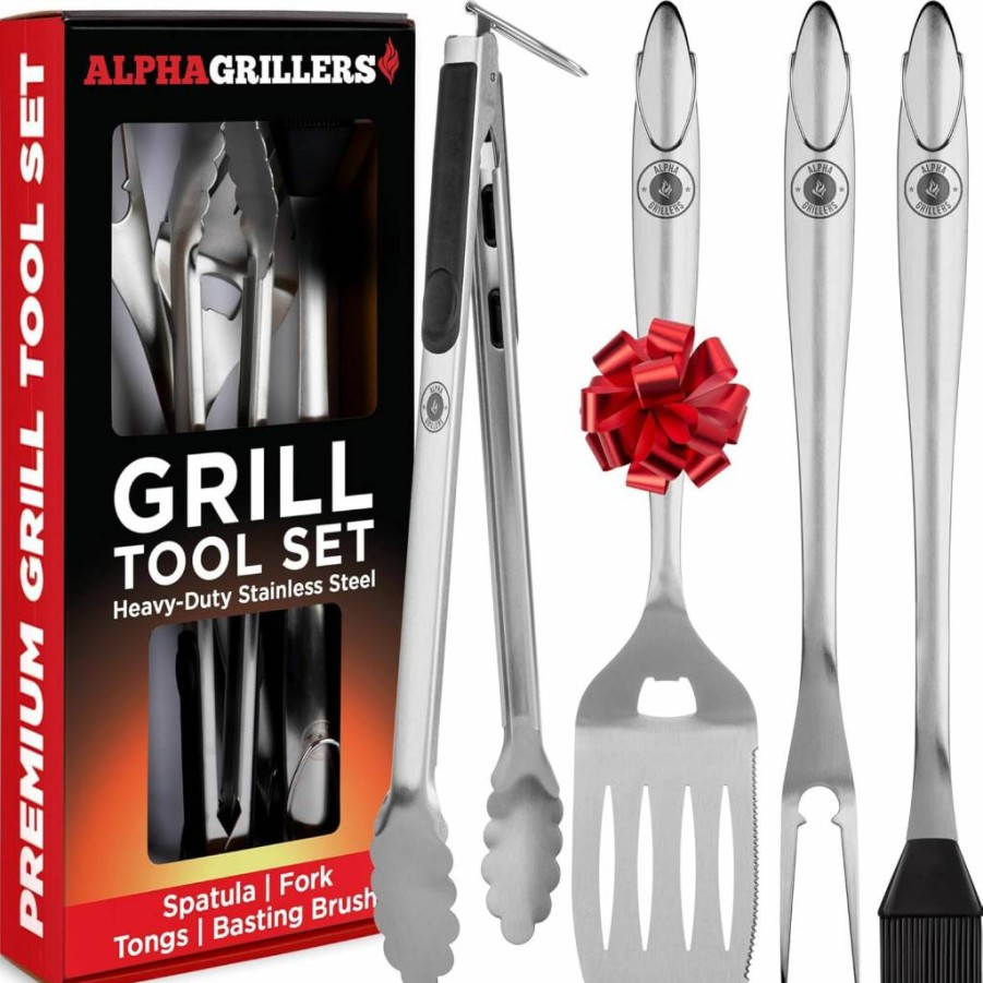 Alpha Grillers BBQ Tool Set - 6-Piece Grill Utensil Kit with Spatula, Tongs, Fork & Brush - Perfect Gift for Men, Dad, Husband (Grilling Accessories for Birthday, Father's Day)