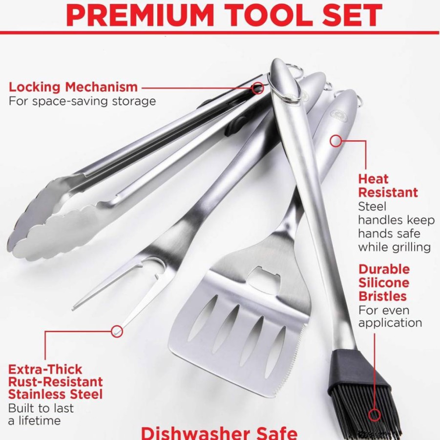 Alpha Grillers BBQ Tool Set - 6-Piece Grill Utensil Kit with Spatula, Tongs, Fork & Brush - Perfect Gift for Men, Dad, Husband (Grilling Accessories for Birthday, Father's Day)