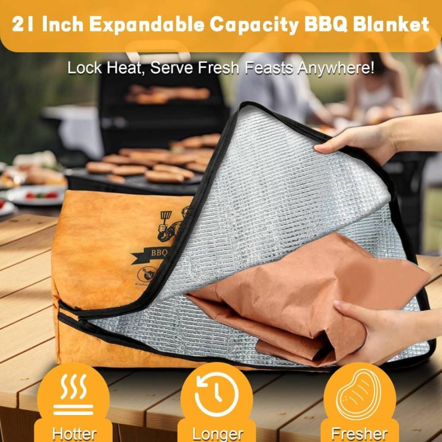 ZYFLSIYU 21-Inch BBQ Meat Resting Blanket, 4-Layer Insulated Cover for Brisket, Pork, Turkey – Heavy Duty with Handle & Wide Zipper