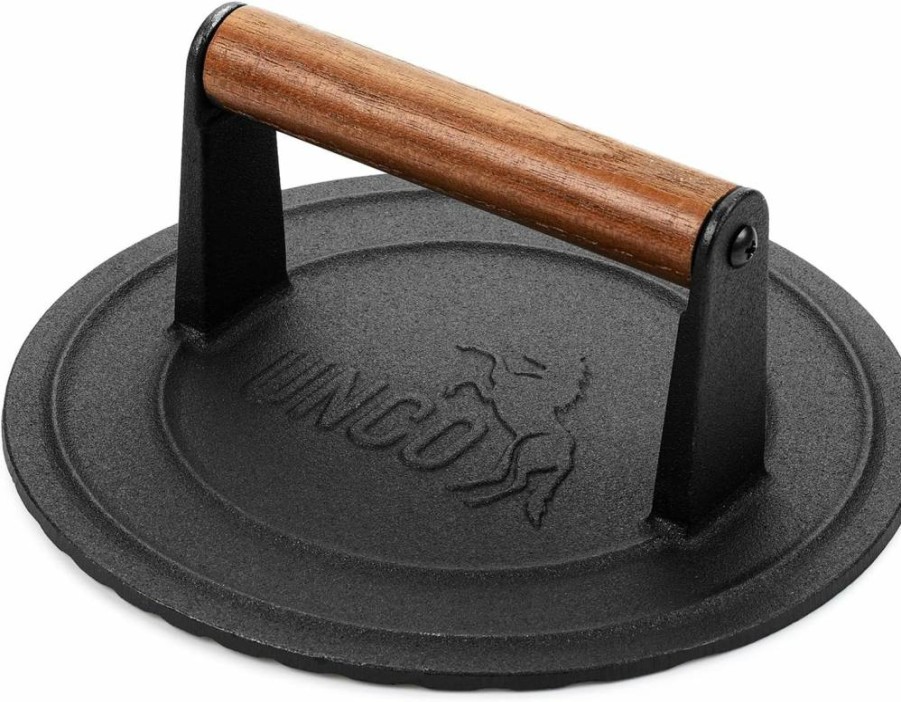 UNCO 8.5" Cast Iron Grill Press - Heavy Duty Smash Burger Press, Bacon & Meat Press for Griddle, Skillet, Perfect for Smash Burgers, Hamburgers & More