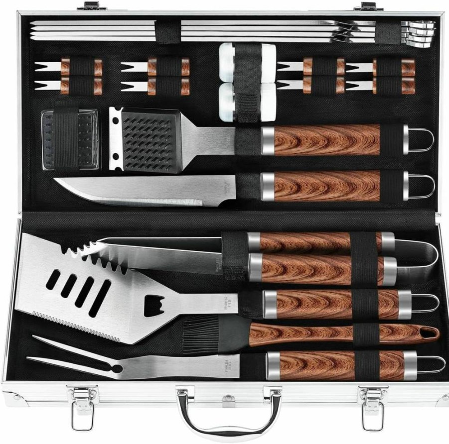 POLIGO 22-Piece Heavy Duty BBQ Grill Accessories Set with Non-Slip Handles, Thick Stainless Steel Grilling Tools in Aluminum Case - Ideal Outdoor Cooking Gift for Men