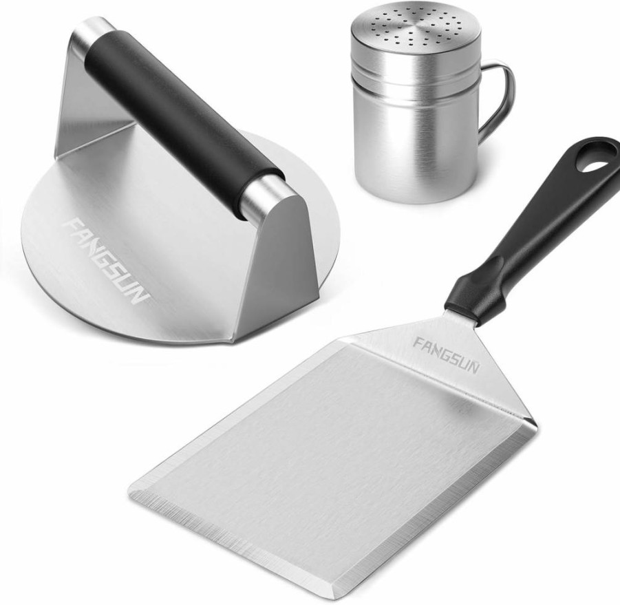FANGSUN 5.8 Inch Stainless Steel Burger Press with Non-Stick Coating & Anti-Scald Handle, Heavy Duty Hamburger Smasher for Griddle, Flat Top Grill Accessories, Perfect for BBQ, Kitchen & Cooking Gifts