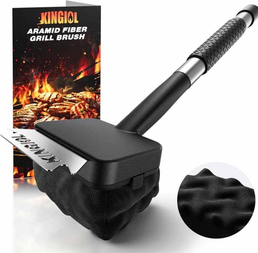 KINGIOL Grill Brush - Bristle-Free BBQ Cleaner with Heat-Resistant Replaceable Heads & Durable Scraper for Cast Iron/Stainless Steel Grates (Yellow)