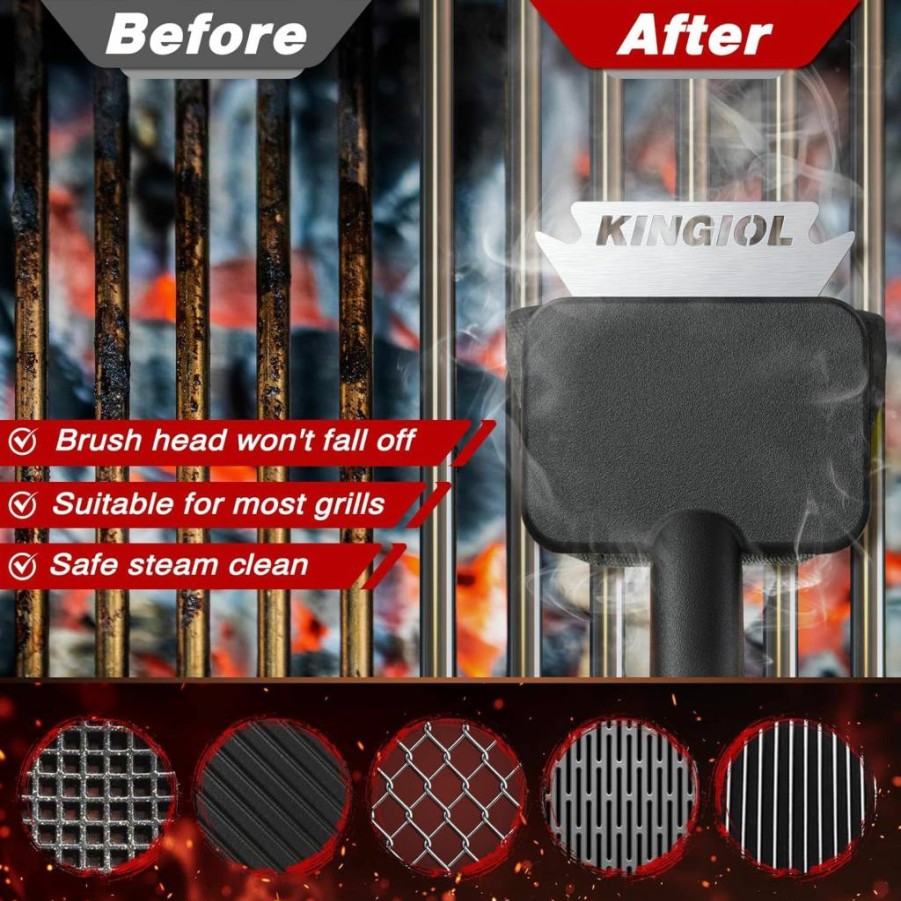 KINGIOL Grill Brush - Bristle-Free BBQ Cleaner with Heat-Resistant Replaceable Heads & Durable Scraper for Cast Iron/Stainless Steel Grates (Yellow)