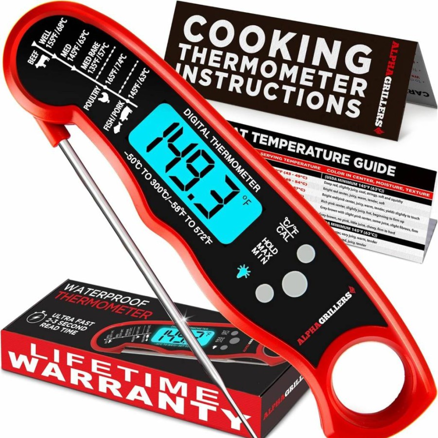 Alpha Grillers Digital Meat Thermometer - Instant Read Food Thermometer for Cooking, Grilling, BBQ, Air Fryer - Kitchen Gadget Gift for Men, Dad, Birthday