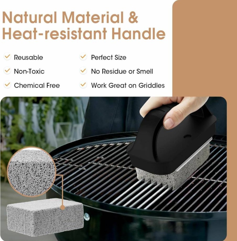 AWEASROY Heavy Duty Grill Cleaner Brick with Handle - 4 Pack Pumice Stone for BBQ, Griddle, Sink, Pool Stain Removal - Durable Scrubber for Tough Grease & Carbon Buildup