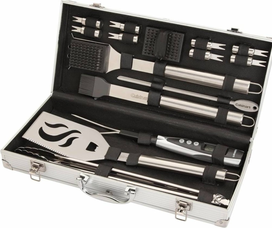Cuisinart 20-Piece Premium BBQ Grill Set with Aluminum Case - Stainless Steel Spatula, Tongs, Digital Meat Thermometer & Grilling Utensils for Outdoor Cooking