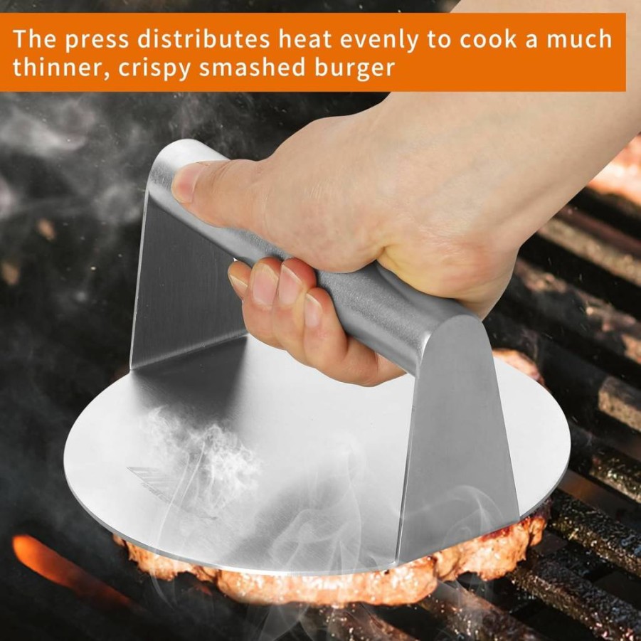 ALLTOP Stainless Steel Burger Press 5.5 Inch - Non-Stick Smash Patty Maker for Griddle, Grill, BBQ - Heavy Duty Hamburger Smasher Kitchen Tool