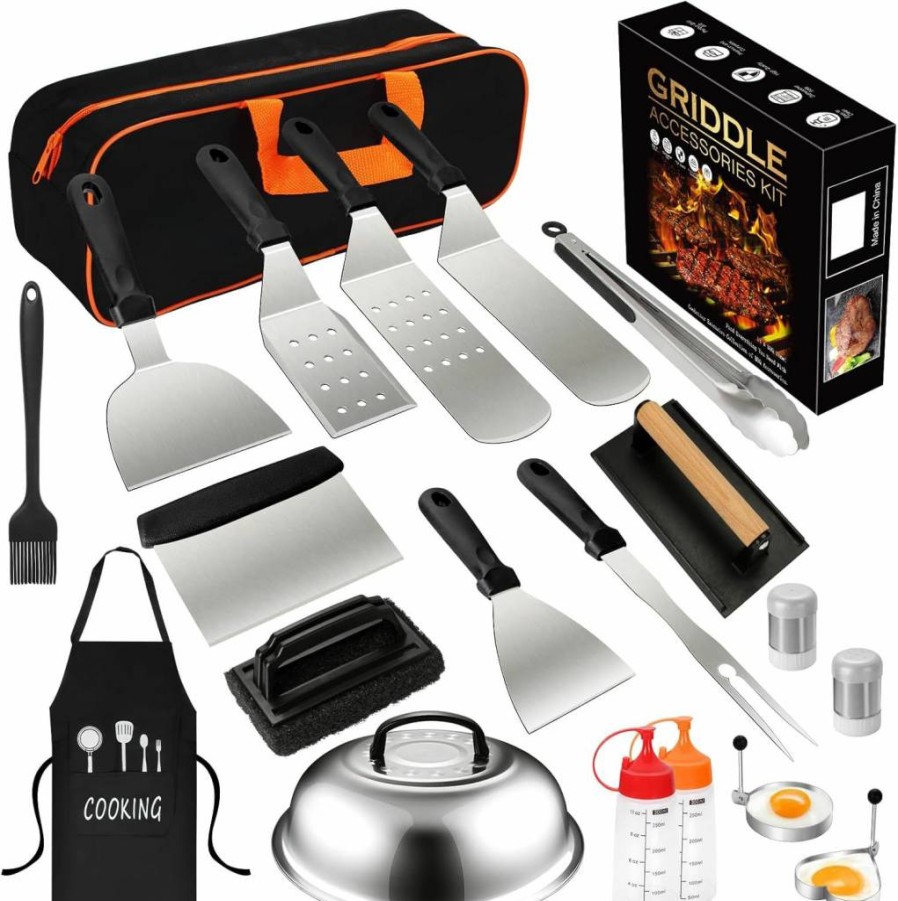 EWFEN 20-Piece Griddle Accessories Kit for Blackstone & Camp Chef - Heavy Duty Grill Spatulas, Basting Cover, Smash Burger Press - Outdoor BBQ Cooking Tools Set