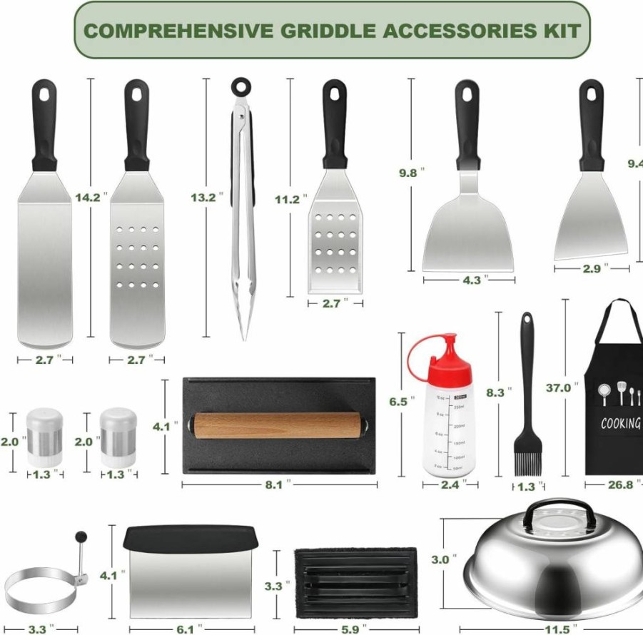 EWFEN 20-Piece Griddle Accessories Kit for Blackstone & Camp Chef - Heavy Duty Grill Spatulas, Basting Cover, Smash Burger Press - Outdoor BBQ Cooking Tools Set