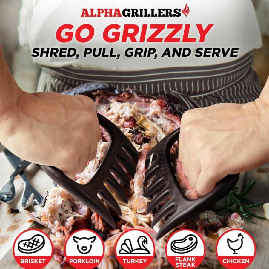 Alpha Grillers Meat Shredder Claws for BBQ - Heavy Duty Grill Tools for Pulled Pork, Chicken - Perfect Cooking Gifts for Men, Dad, Husband - Barbecue Accessories Set