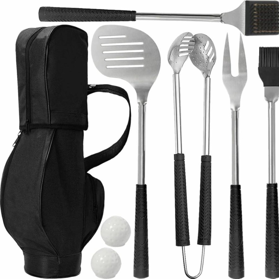 Jishi 8Pcs BBQ Grill Tools Set - Funny Golf Gifts for Dad, Husband, Grandpa on Father's Day, Birthday from Daughter, Son, Wife