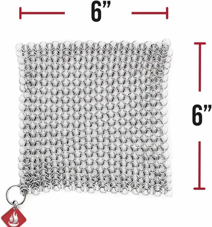 CM SCRUBBER 6" Chain Mail Cast Iron Cleaner - Pre-Seasoned for Hard Anodized Cookware, Dutch Ovens, Skillets & Grills - Rust-Free Small Ring Scrubber