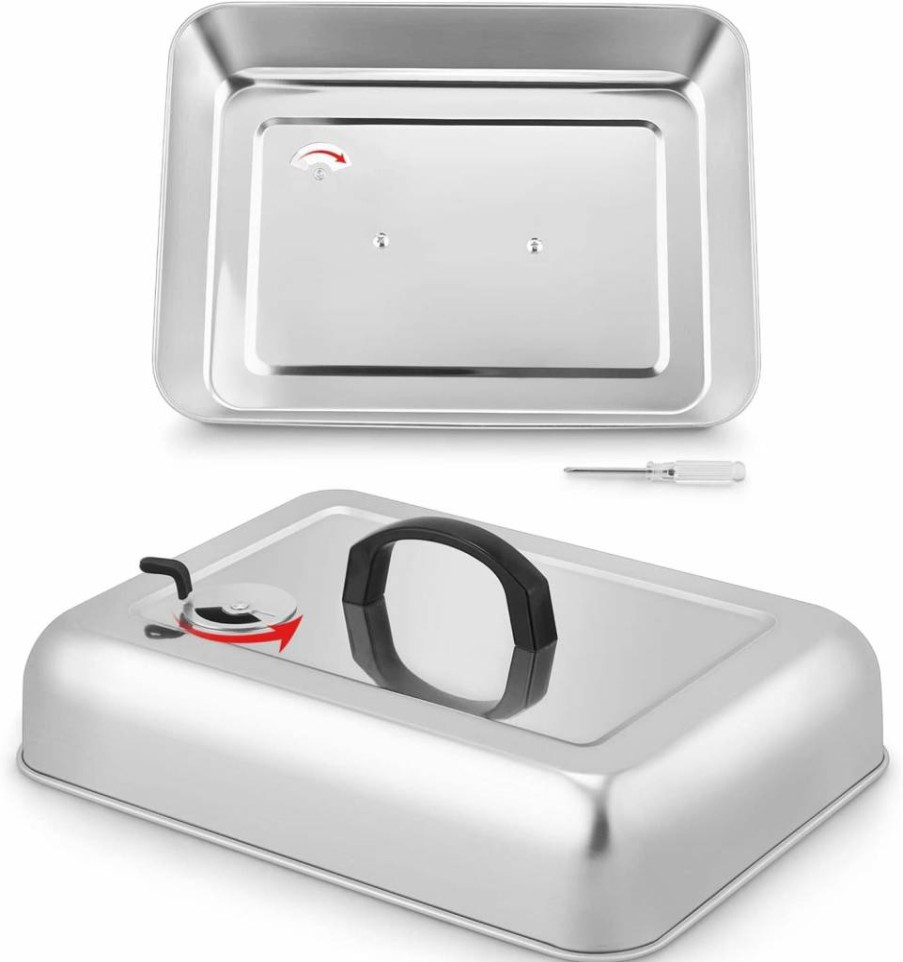 HaSteel Stainless Steel Rectangular Basting Cover - Cheese Melting Dome, Steaming Lid for Griddle, Teppanyaki, BBQ - Dishwasher Safe Indoor & Outdoor Kitchen Accessories
