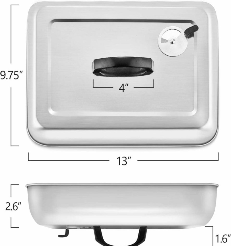 HaSteel Stainless Steel Rectangular Basting Cover - Cheese Melting Dome, Steaming Lid for Griddle, Teppanyaki, BBQ - Dishwasher Safe Indoor & Outdoor Kitchen Accessories