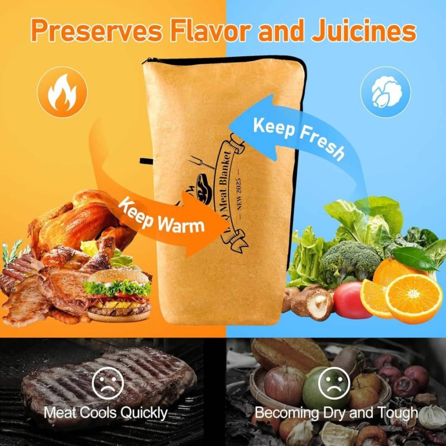 Skeufy Reusable BBQ Meat Resting Blanket – 21 Inch Insulated Smoker Bag for Briskets, Pork Shoulders & Turkeys, Dual Zipper Wide Mouth Design, Perfect Grill Accessories & Gifts