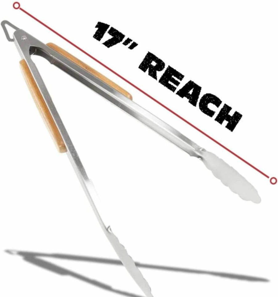 BBQ-Aid 3-Piece Heavy Duty Stainless Steel BBQ Tool Set with Solid Wood Handles - Grill Tongs, Spatula, and Fork - Perfect Barbecue Accessories Gift
