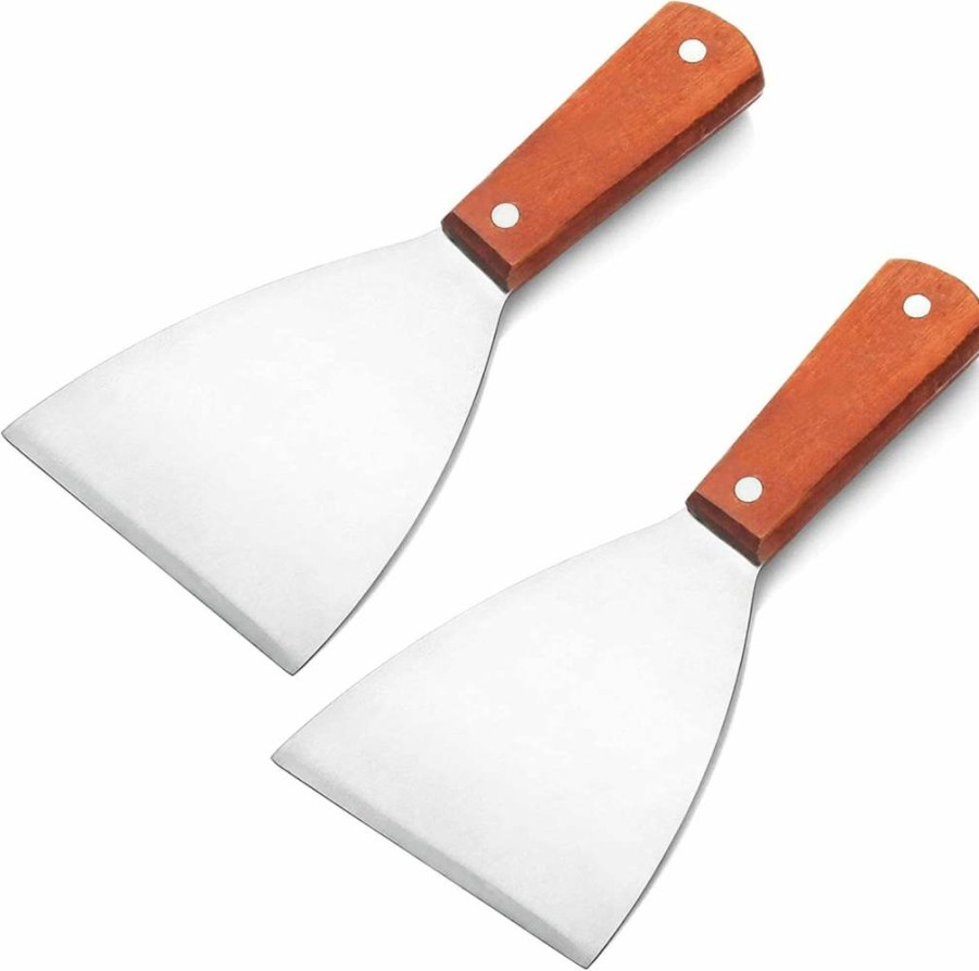 Acronde 2-Pack Stainless Steel Grill Spatula Set - Slant & Flat Blade Scraper for Diner Griddle Cooking