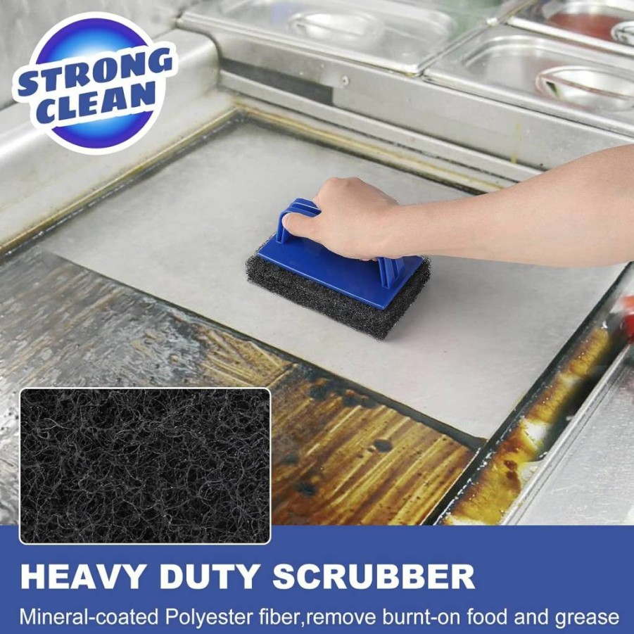 LIOUXUE Heavy Duty Grill Cleaning Kit - Scrubber, Scouring Pad & Handle for Blackstone, Gas, Charcoal Grills, Cast Iron Cookware, Oven, Stovetop Grate
