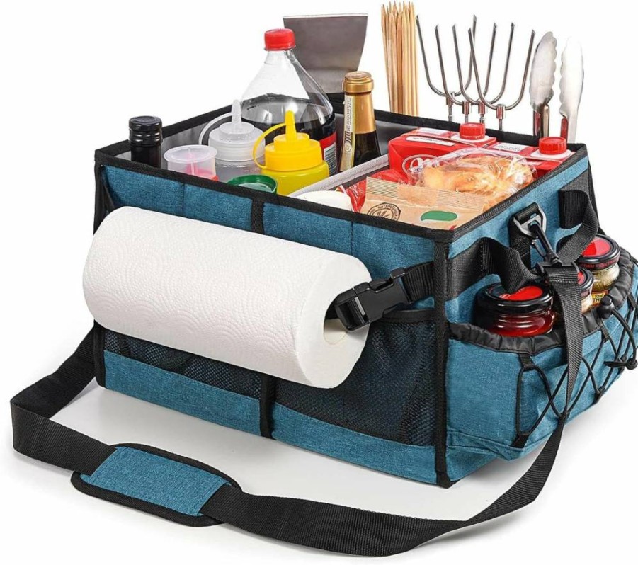 Lorbro Portable BBQ Grill Caddy with Paper Towel Holder - Outdoor Camping, Picnic, RV, Tailgate Utensil & Condiment Storage Organizer for Grilling Accessories