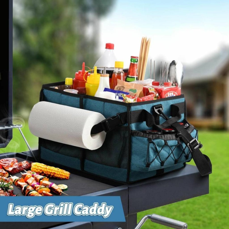 Lorbro Portable BBQ Grill Caddy with Paper Towel Holder - Outdoor Camping, Picnic, RV, Tailgate Utensil & Condiment Storage Organizer for Grilling Accessories