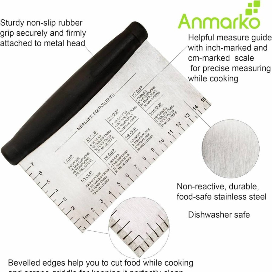Anmarko Stainless Steel Dough Cutter - Heavy Duty Bread & Pizza Scraper, Griddle Chopper, Multipurpose Kitchen Tool for Baking, Cooking, and Commercial Use