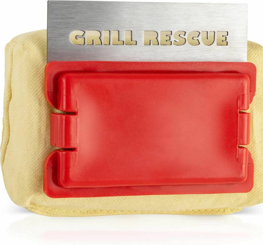 Grill Rescue BBQ Cleaner - Bristle-Free, Replaceable Scraper Head for Cast Iron & Stainless Steel Grates - Durable Barbecue Cleaning Tool