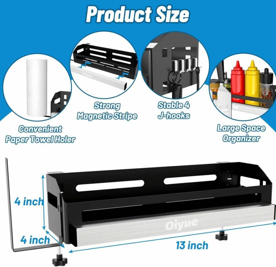 Oiyue Griddle Caddy for Blackstone 17-36 Inch Grills - Space Saving Prep Cart with Magnetic Tool Holder, Paper Towel Rack & J-Hooks - BBQ Grill Storage Organizer Accessories