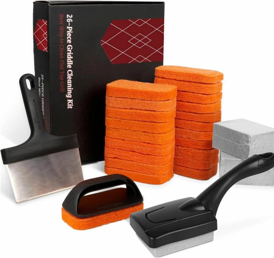 SHINESTAR 26-Piece Professional Griddle Cleaning Kit for Blackstone & Flat Top Grills - Includes Scraper, Cleaning Brick, Scouring Pads - Heavy Duty Grill Accessories for Easy Stain Removal & Maintenance