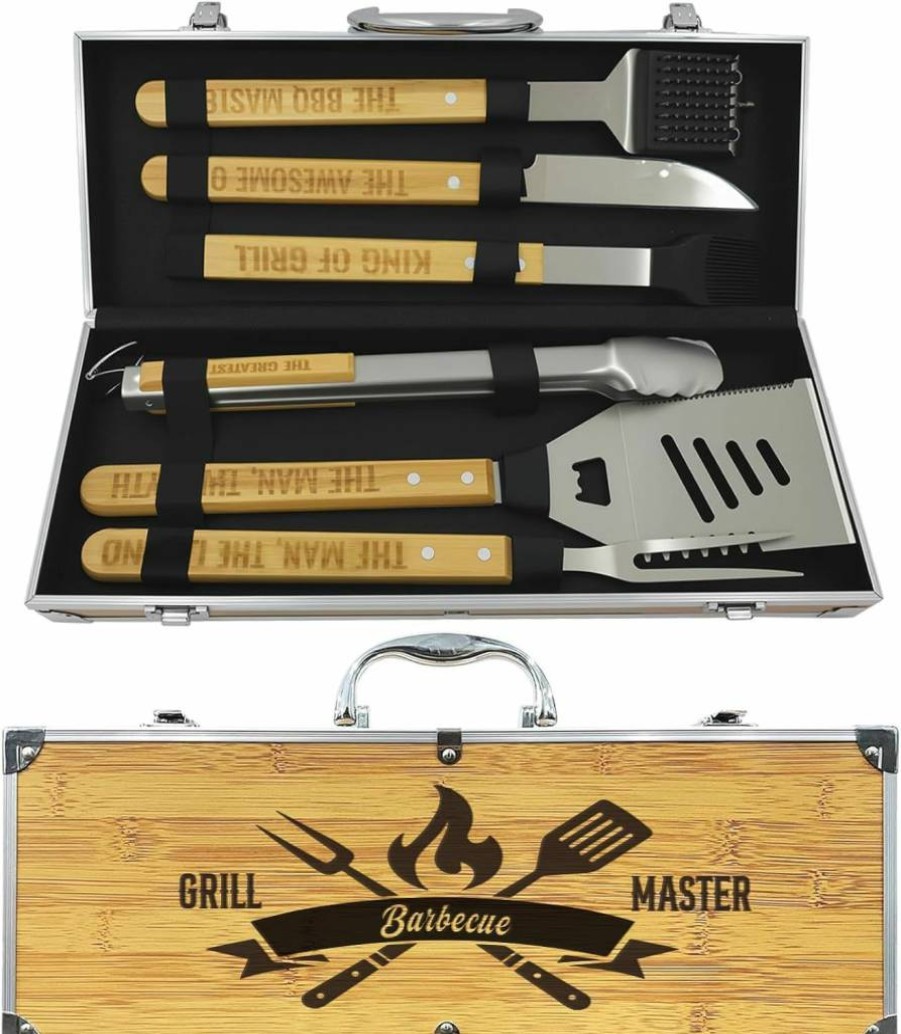 Megapuxin Heavy Duty BBQ Grill Tools Set with Wooden Handle & Case - Outdoor Grilling Accessories Kit for Backyard, Camping, Father’s Day Gifts