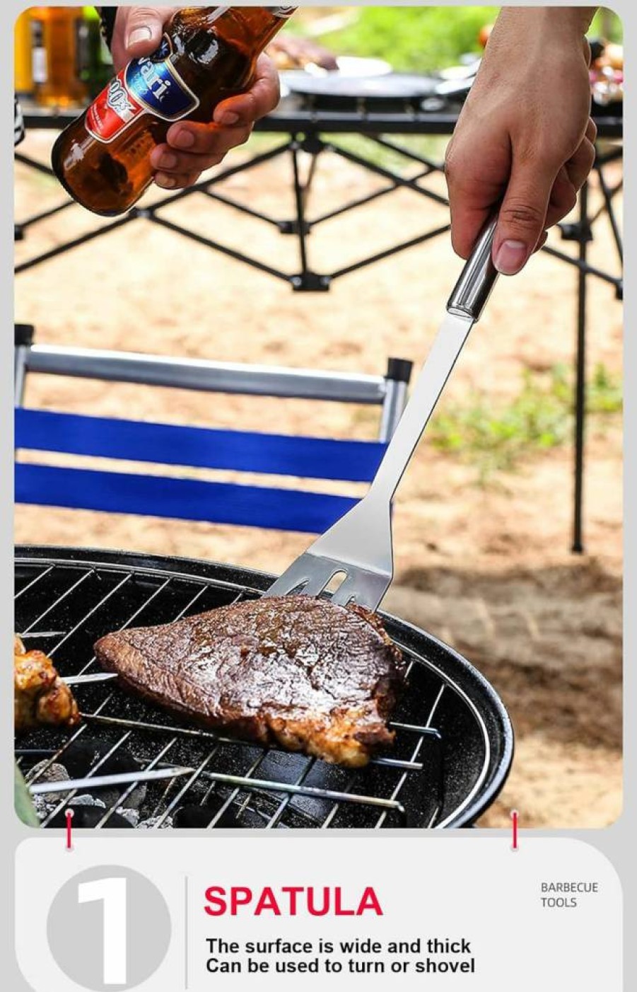 SUJAYU Stainless Steel BBQ Grill Set - 6-Piece Outdoor Grilling Tools with Utensils for Barbecue, Heat-Resistant & Durable Grill Accessories