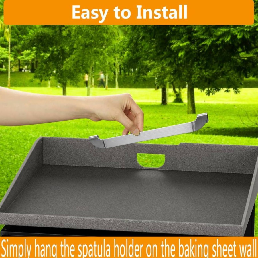 ZHSX 10 Inch Magnetic Spatula Holder, Stainless Steel Grill Tool Rack for Blackstone Griddle & BBQ Accessories (2-Pack)